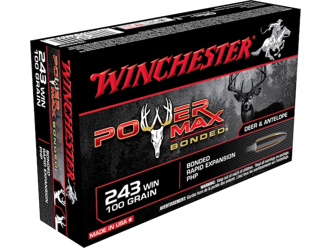 Winchester Power Max Bonded Ammunition 243 Winchester 100 Grain Protected Hollow Point Box of 20