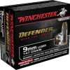 Winchester Defender Ammunition 9mm Luger 147 Grain Bonded Jacketed Hollow Point Box of 20