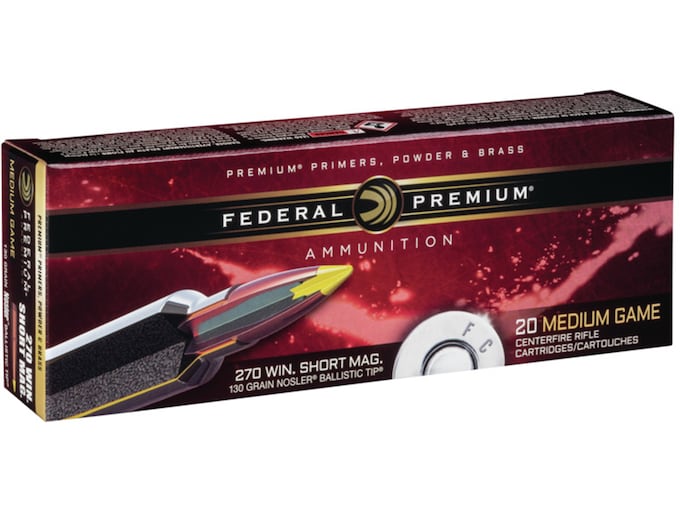 Federal Premium Ammunition 270 Winchester Short Magnum (WSM) 130 Grain Nosler Ballistic Tip Box of 20