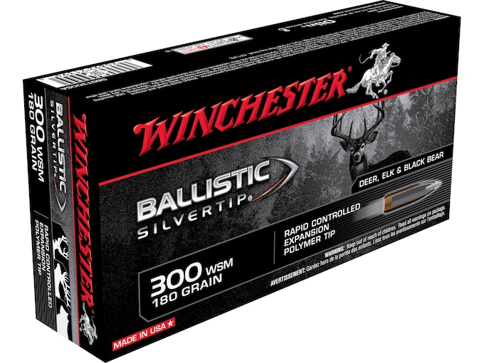 Winchester Ballistic Silvertip Ammunition 300 Winchester Short Magnum (WSM) 180 Grain Rapid Controlled Expansion Polymer Tip Box of 20