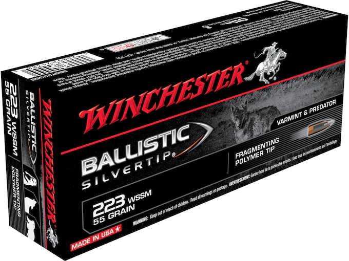 Winchester Ballistic Silvertip Varmint Ammunition 223 Winchester Super Short Magnum (WSSM) 55 Grain Fragmenting Polymer Tip Box of 20