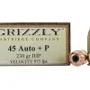 Grizzly Ammunition 45 ACP +P 230 Grain Jacketed Hollow Point Box of 20