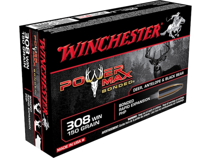 Winchester Power Max Bonded Ammunition 308 Winchester 150 Grain Protected Hollow Point Box of 20