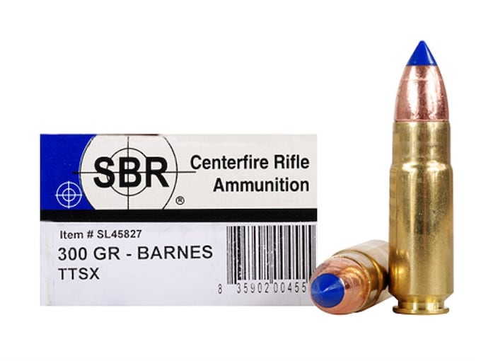 SBR Ammunition 458 SOCOM 300 Grain Barnes TTSX Polymer Tipped Spitzer Lead-Free Box of 20