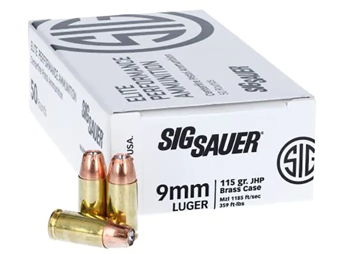 Sig Sauer Elite Performance Ammunition 9mm Luger 115 Grain Jacketed Hollow Point Box of 50