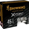 Browning X-Point Defense Ammunition 45 ACP 230 Grain Jacketed Hollow Point Box of 20