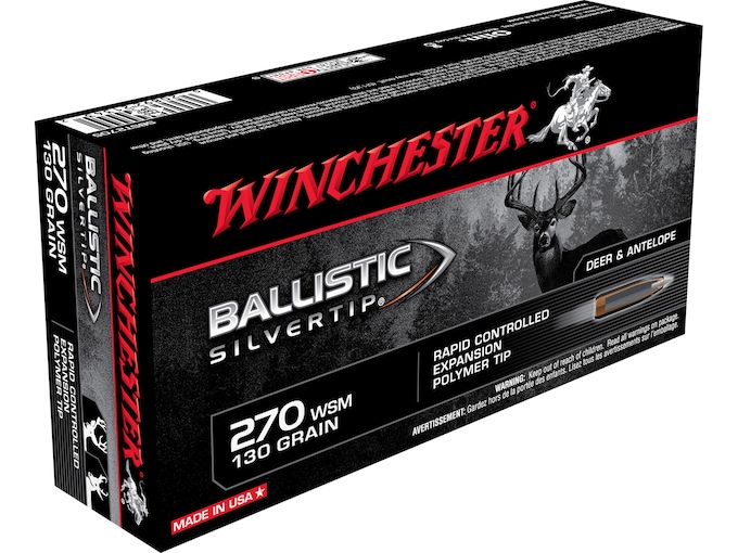 Winchester Ballistic Silvertip Ammunition 270 Winchester Short Magnum (WSM) 130 Grain Rapid Controlled Expansion Polymer Tip Box of 20