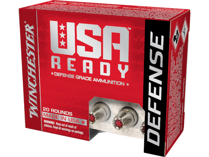 Winchester USA Ready Defense Ammunition 9mm Luger +P 124 Grain Hex-Vent Jacketed Hollow Point Box of 20