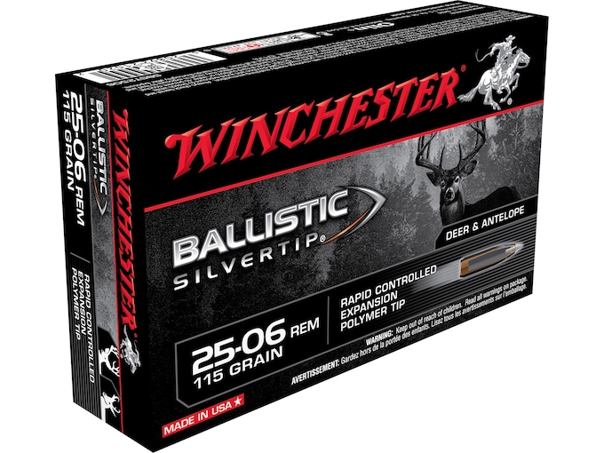 Winchester Ballistic Silvertip Ammunition 25-06 Remington 115 Grain Rapid Controlled Expansion Polymer Tip Box of 20
