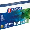 Lapua Naturalis Ammunition 222 Remington 50 Grain Polymer Tip Lead Free Box of 20