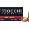 Fiocchi Shooting Dynamics Ammunition 9mm Luger 124 Grain Jacketed Hollow Point Box of 50