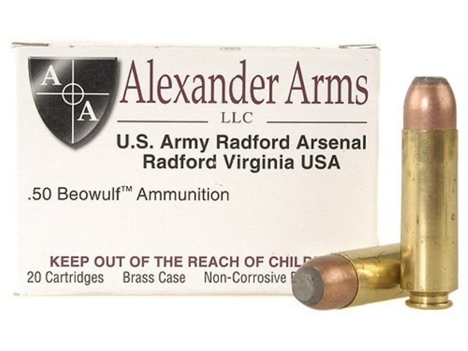 Alexander Arms Ammunition 50 Beowulf 400 Grain Hawk Jacketed Flat Point Box of 20