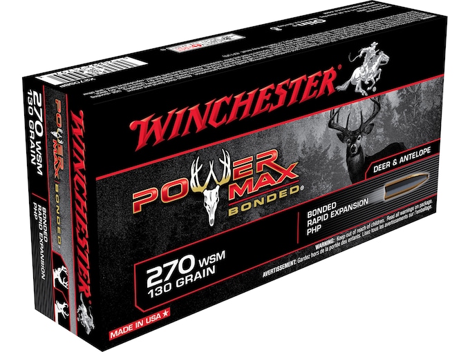 Winchester Power Max Bonded Ammunition 270 Winchester Short Magnum (WSM) 130 Grain Protected Hollow Point Box of 20