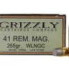 Grizzly Ammunition 41 Remington Magnum 265 Grain Cast Performance Lead Wide Flat Nose Gas Check Box of 20