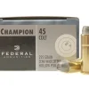 Federal Champion Ammunition 45 Colt (Long Colt) 225 Grain Lead Semi-Wadcutter Hollow Point Box of 20