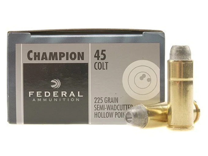 Federal Champion Ammunition 45 Colt (Long Colt) 225 Grain Lead Semi-Wadcutter Hollow Point Box of 20