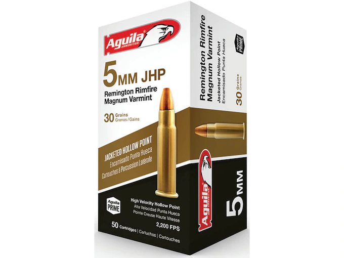 Aguila Varmint Ammunition 5mm Remington Magnum 30 Grain Jacketed Hollow Point Box of 50