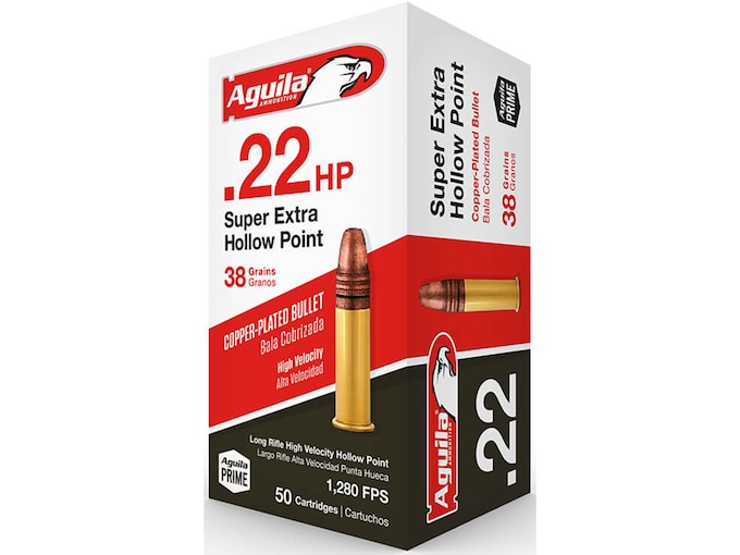 Aguila Super Extra High Velocity Ammunition 22 Long Rifle 38 Grain Plated Lead Hollow Point