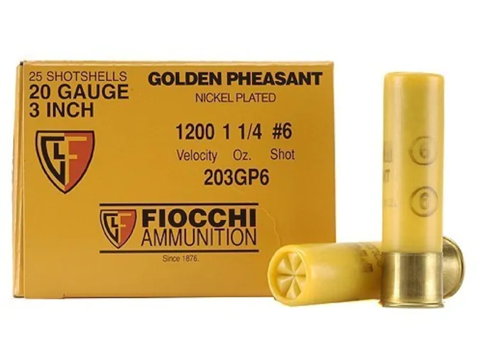 Fiocchi Golden Pheasant Ammunition 20 Gauge 3" 1-1/4 oz #6 Nickel Plated Shot Box of 25