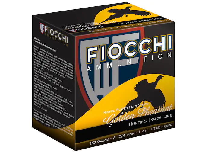 Fiocchi Golden Pheasant Ammunition 20 Gauge 2-3/4" 1 oz #7-1/2 Nickel Plated Shot Box of 25