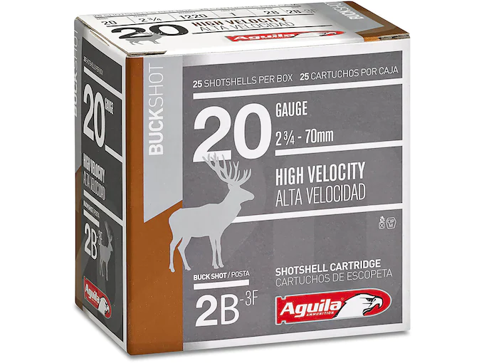 Aguila High Velocity Ammunition 20 Gauge 2-3/4" #2 Buckshot 15 Pellets Box of 25