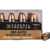 Federal Premium Personal Defense Reduced Recoil Ammunition 380 ACP 90 Grain Hydra-Shok Jacketed Hollow Point Box of 20