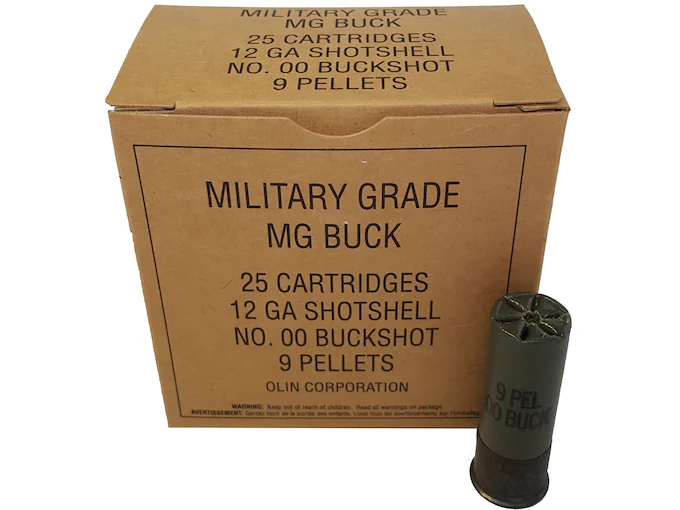 Winchester Military Grade Ammunition 12 Gauge 2-3/4" Buffered 00 Buckshot 9 Pellets