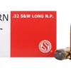 Sellier & Bellot Ammunition 32 S&W Long 100 Grain Lead Round Nose Box of 50
