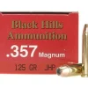 Black Hills Ammunition 357 Magnum 125 Grain Jacketed Hollow Point Box of 50