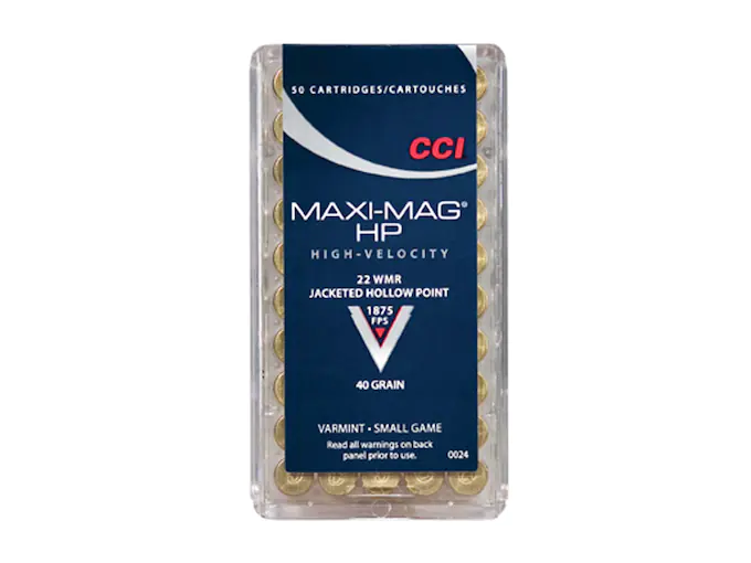 CCI Maxi-Mag Ammunition 22 Winchester Magnum Rimfire (WMR) 40 Grain Jacketed Hollow Point