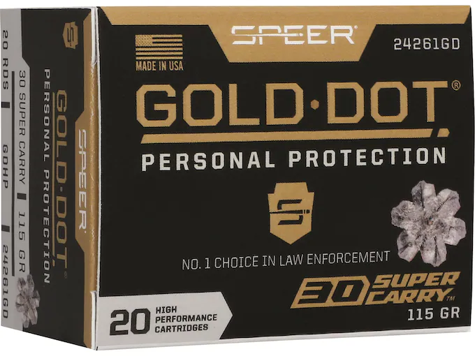 Speer Gold Dot Ammunition 30 Super Carry 115 Grain Bonded Jacketed Hollow Point Box of 20