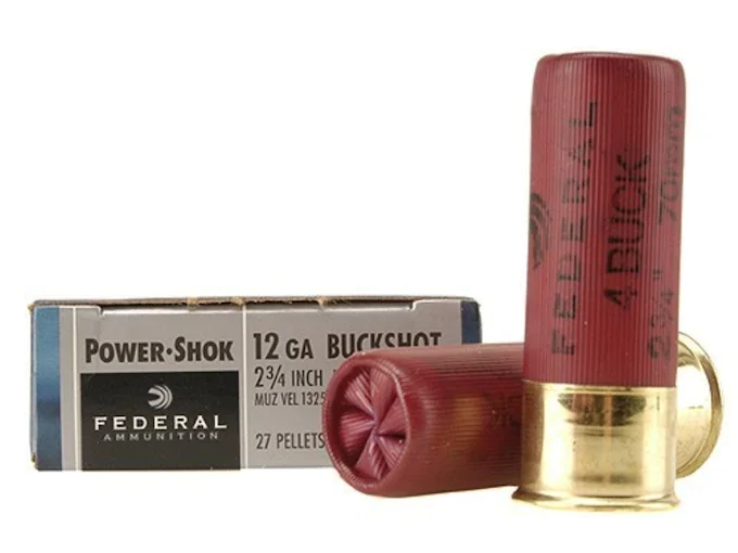 Federal Power-Shok Ammunition 12 Gauge 2-3/4" Buffered #4 Buckshot 27 Pellets Box of 5