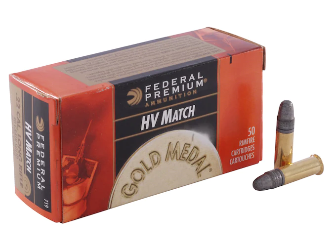 Federal Premium Gold Medal Target Ammunition 22 Long Rifle High Velocity 40 Grain Lead Round Nose