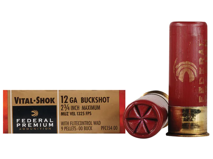Federal Premium Vital-Shok Ammunition 12 Gauge 2-3/4" Buffered 00 Copper Plated Buckshot 9 Pellets Flitecontrol Wad Box of 5