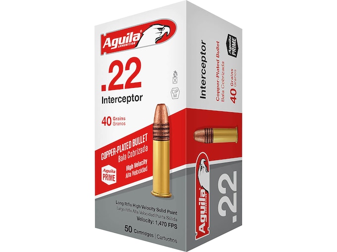 Aguila Interceptor Ammunition 22 Long Rifle 40 Grain Plated Lead Round Nose