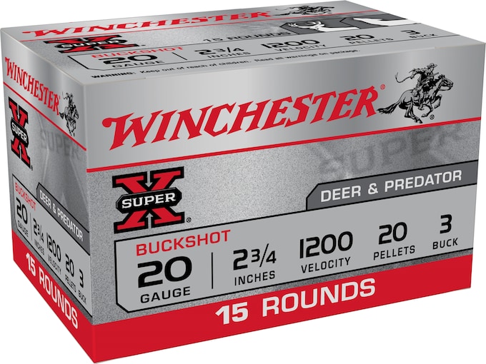 Winchester Super-X Ammunition 20 Gauge 2-3/4" Buffered #3 Buckshot 20 Pellets
