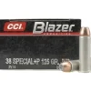 Blazer Ammunition 38 Special +P 125 Grain Jacketed Hollow Point Box of 50