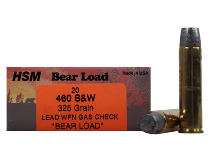 HSM Bear Ammunition 460 S&W Magnum 325 Grain Lead Wide Flat Nose Gas Check Box of 20