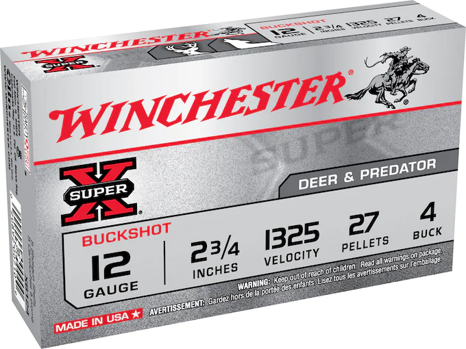 Winchester Super-X Ammunition 12 Gauge 2-3/4" Buffered #4 Buckshot 27 Pellets Box of 5
