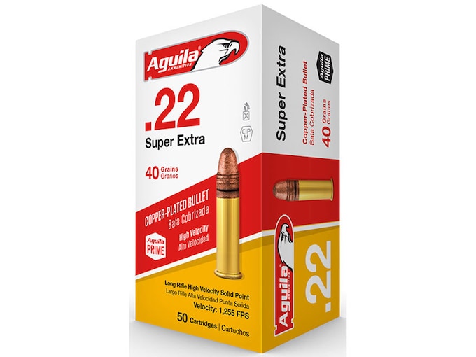 Aguila Super Extra High Velocity Ammunition 22 Long Rifle 40 Grain Plated Lead Round Nose
