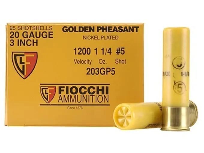 Fiocchi Golden Pheasant Ammunition 20 Gauge 3" 1-1/4 oz #5 Nickel Plated Shot Box of 25