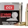 CCI GamePoint Ammunition 17 Hornady Magnum Rimfire (HMR) 20 Grain Jacketed Spire Point Box of 50